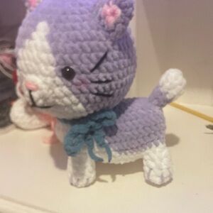 Charming Purple and White Crochet Cat Plush